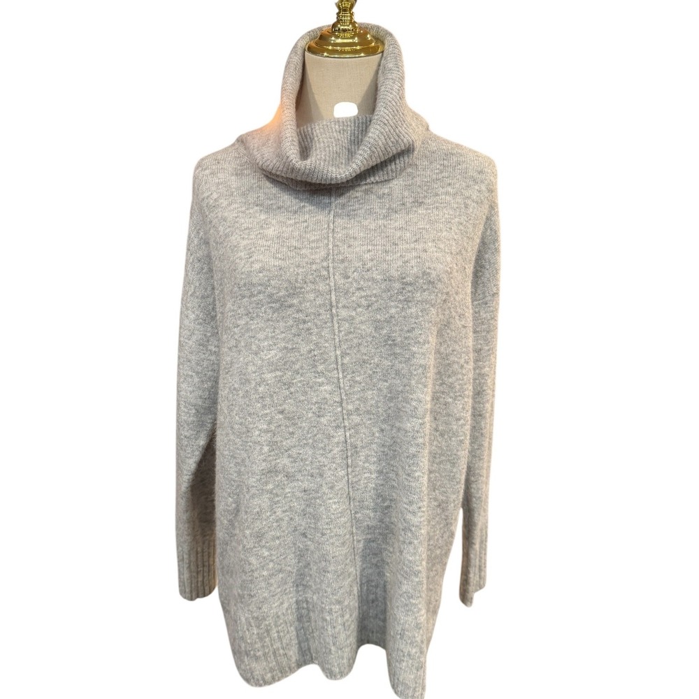 LOFT Womens Gray Heathered Cowl Neck Tunic‎ Sweater Large Long Sleeve Very Soft